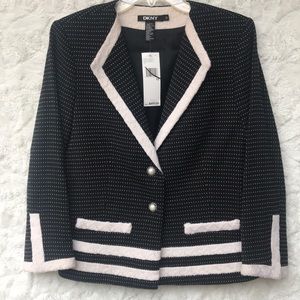 NWT DKNY Wool Blend Black/Cream Blazer Sz12